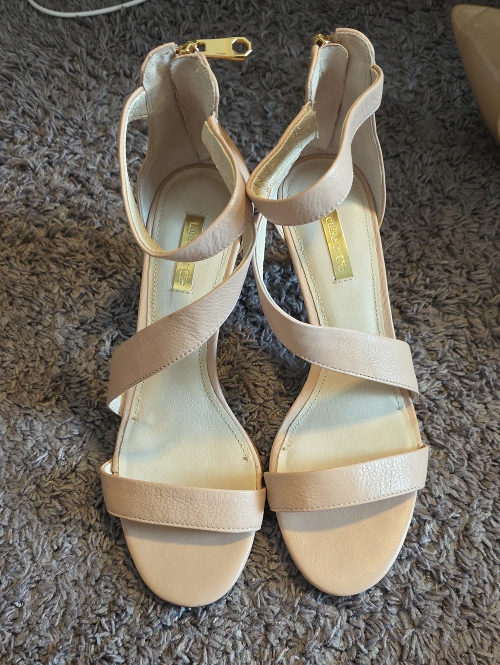 Louise Et Cie Low Heel Women's Nude Leather Strappy Sandals with Ankle Zip